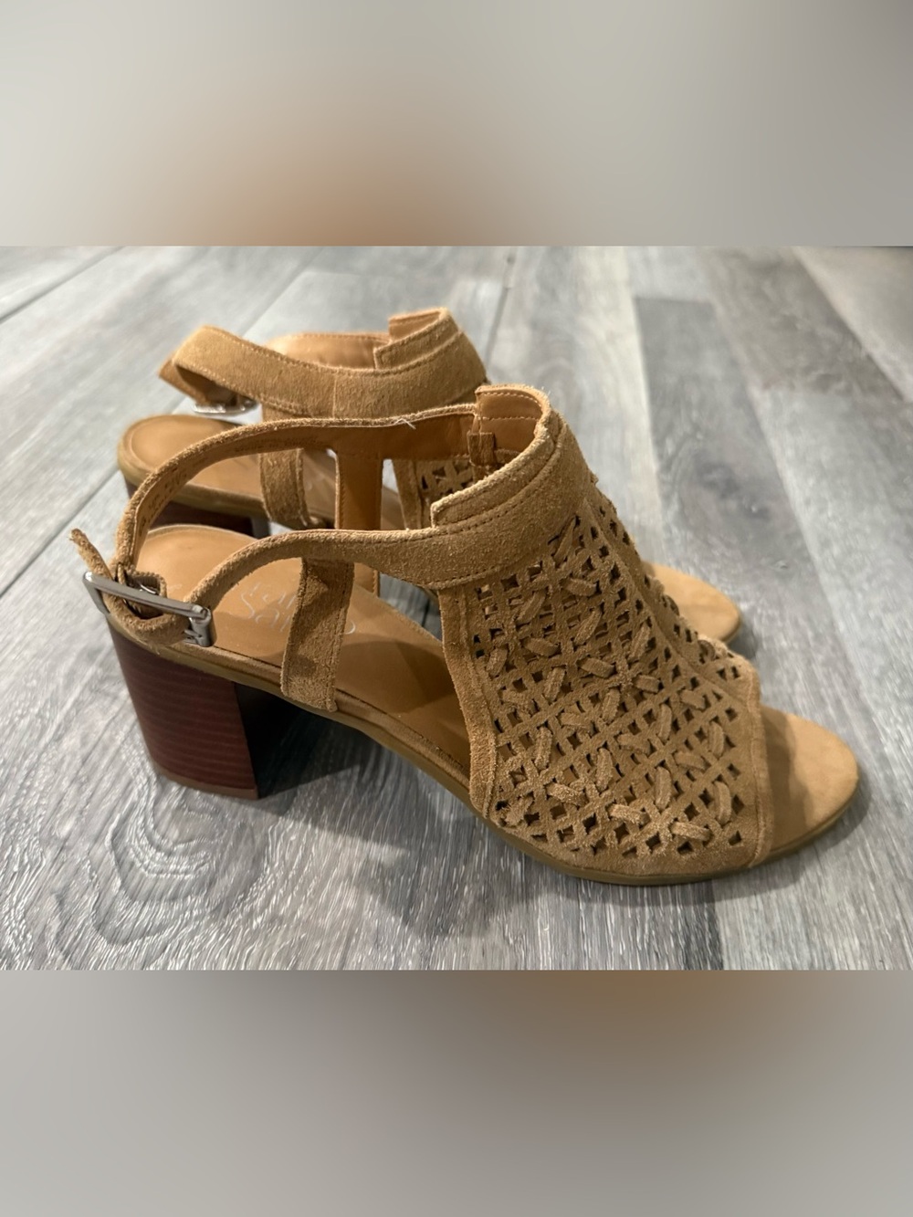 Franco Sarto Tan Suede Cutout Slingback Block Heels